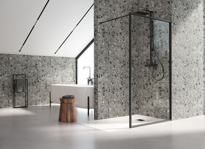 Fijo de ducha perfil negro vidrio ecliptek a medida Profiltek fn2001