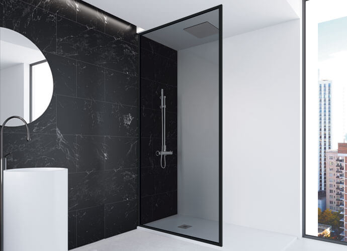Mampara ducha fijo suelo a techo y pared a medida Profiltek fn2016