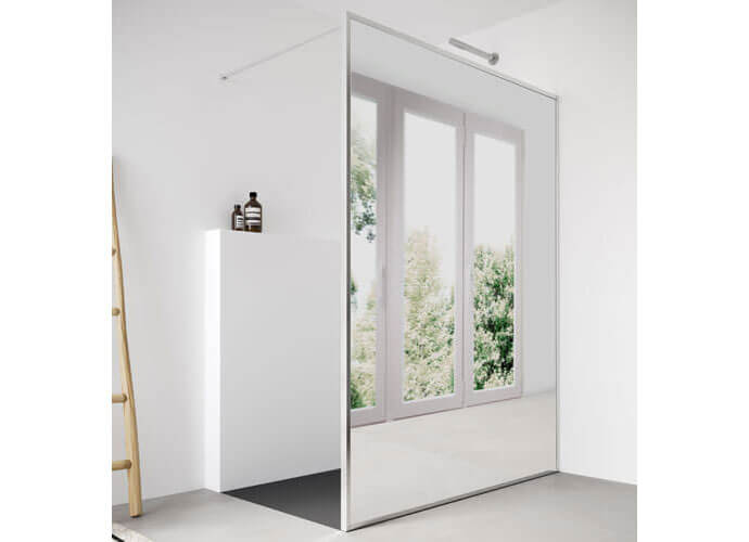 Fijo de ducha perfil acabado plata brillo con vidrio espejo a medida Profiltek fn2001