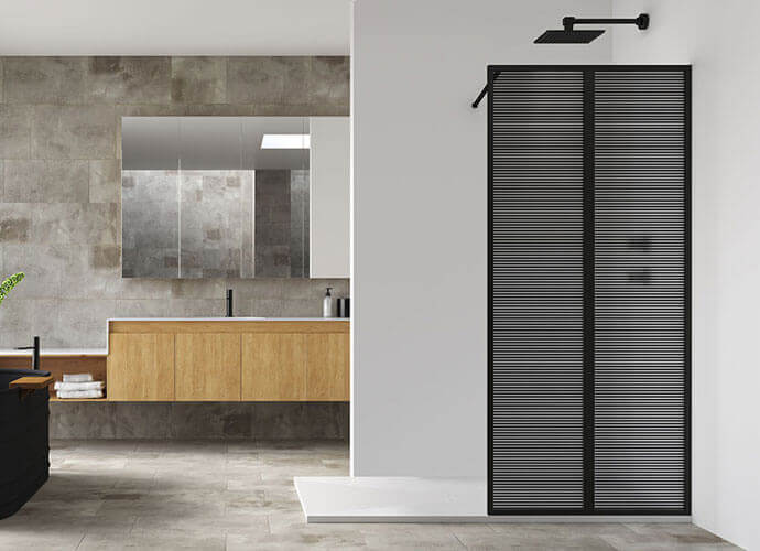 Fijo de ducha perfil acabado negro con decorado imagik a medida Profiltek fn2002